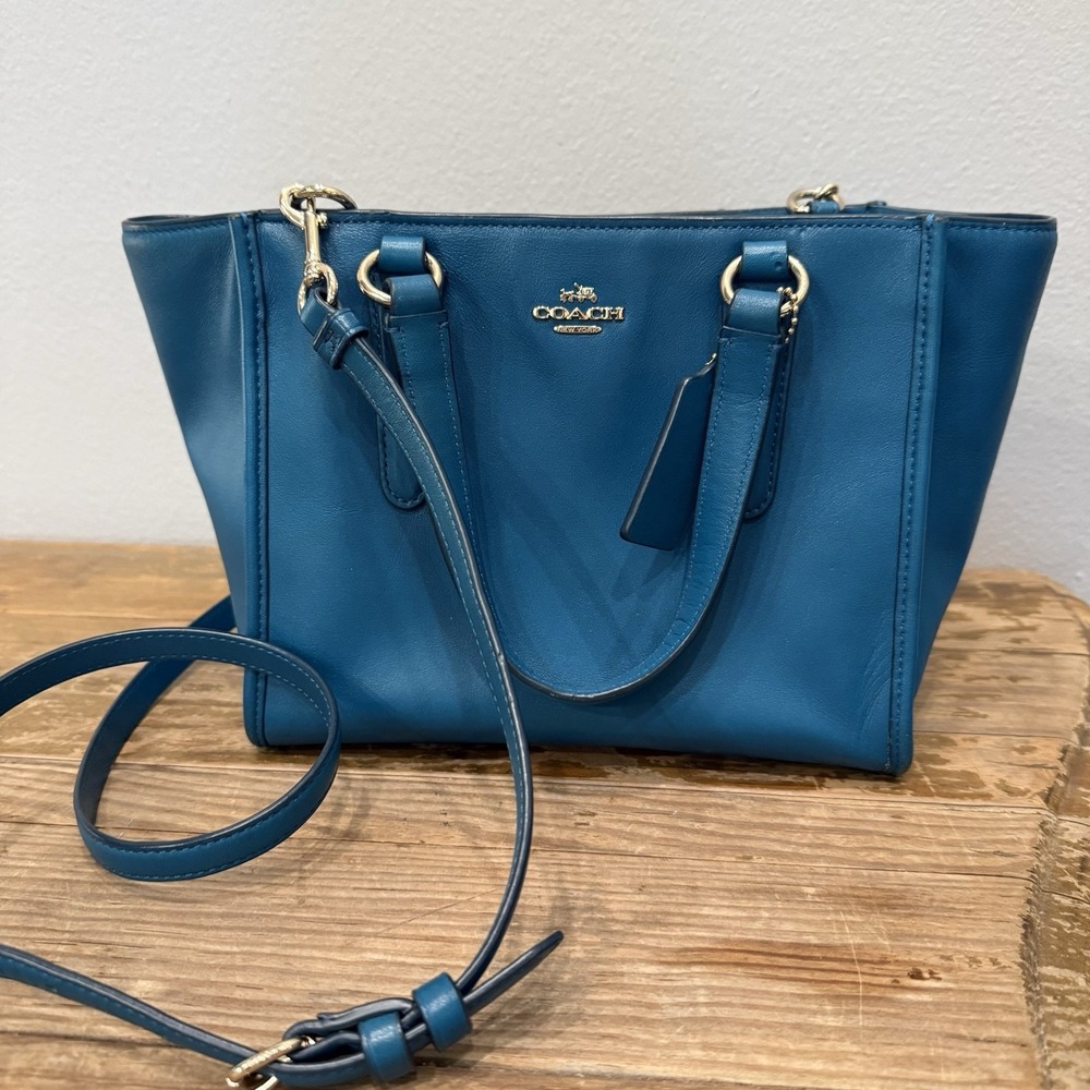 Coach Crosby Mini Carryall Teal Leather Crossbody Tote Bag Satchel, Creed Tag
